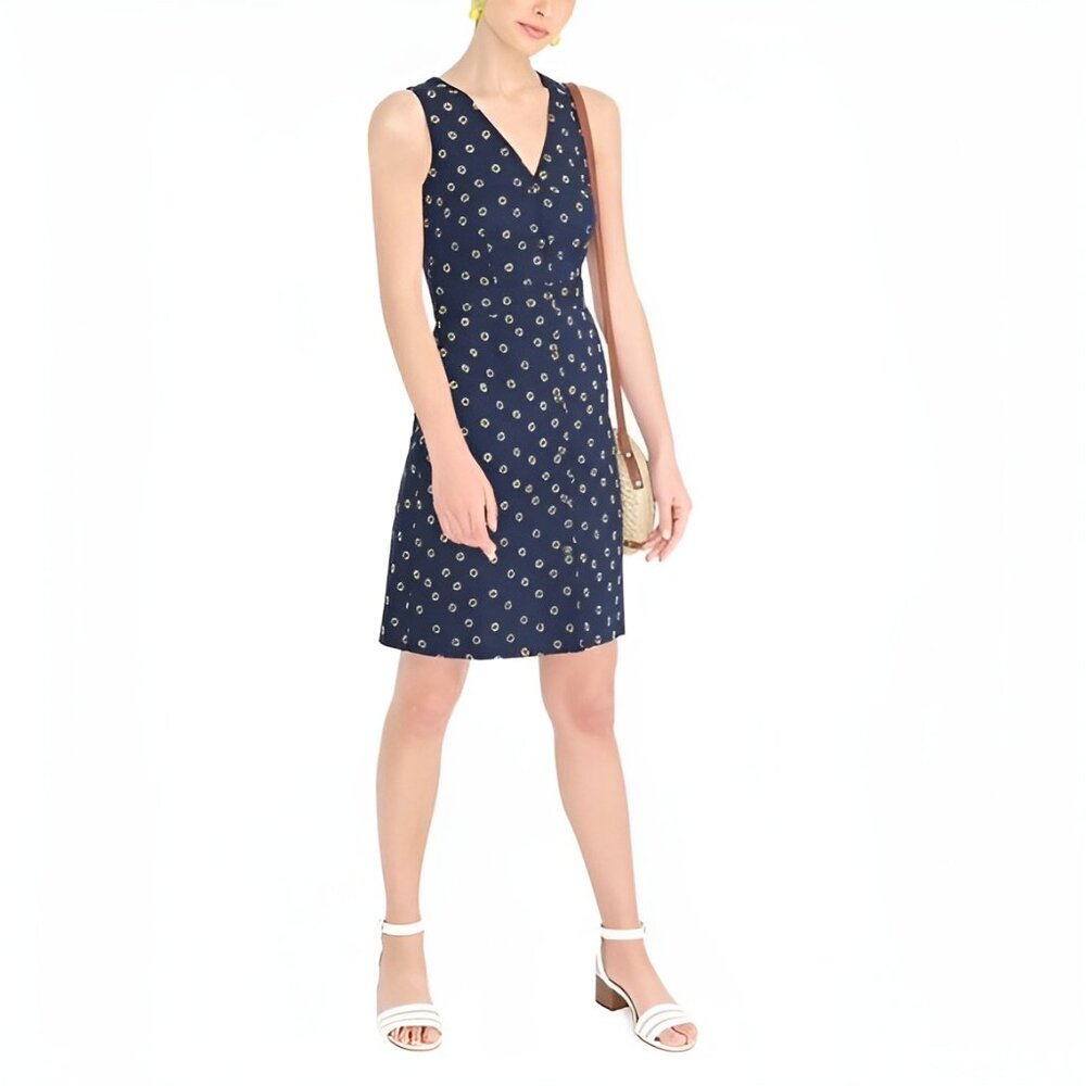 NEW J. Crew V Neck Button-Front Linen/Cotton Summer Dress (size 0) - Picture 12 of 13